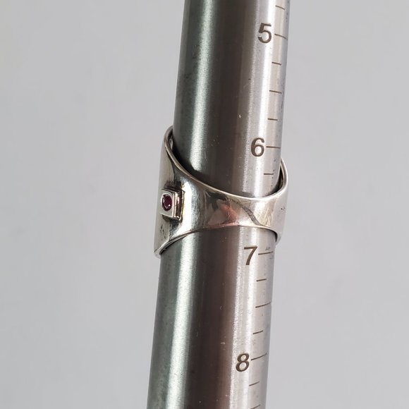 Sterling Silver 925 Elle Jewelry Ring Wide Band with Signature Ruby - Picture 9 of 16